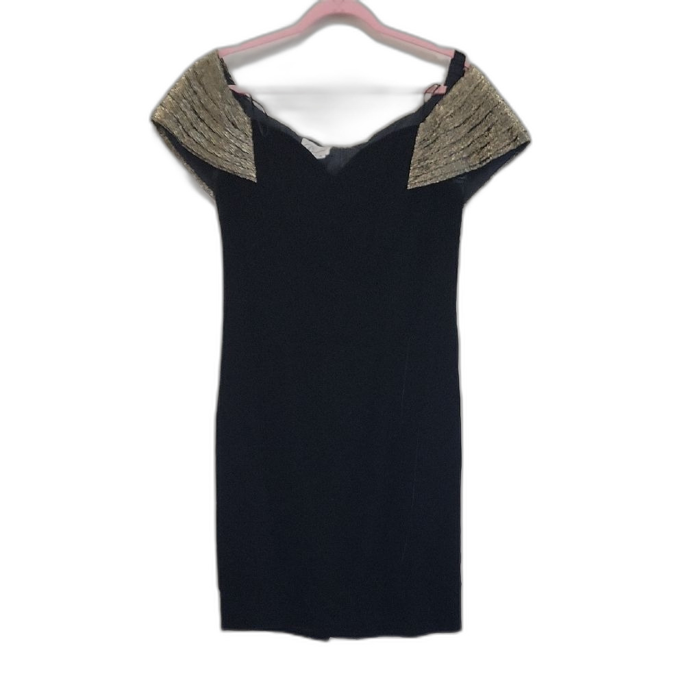 Rimini Velvet Mini Dress Black Gold Size 14 VTG Formal